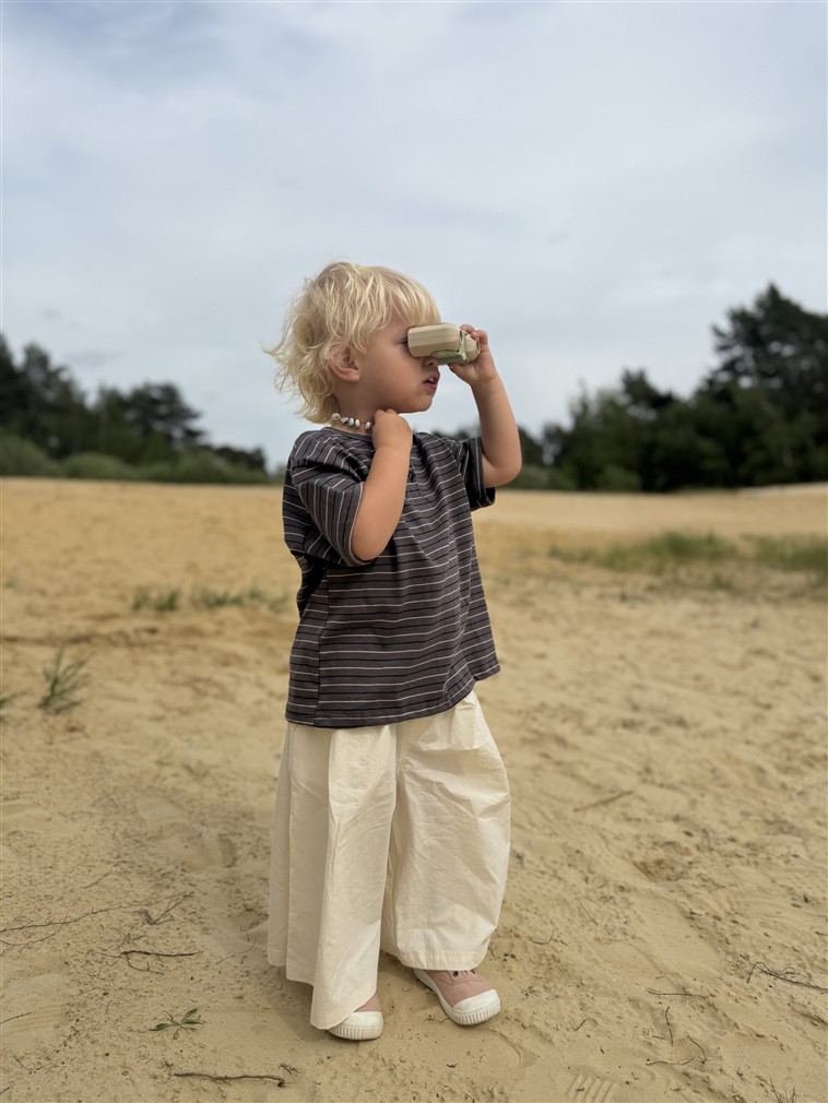 LITTLE LEAN Louie Tee Striped Antraciet Brown