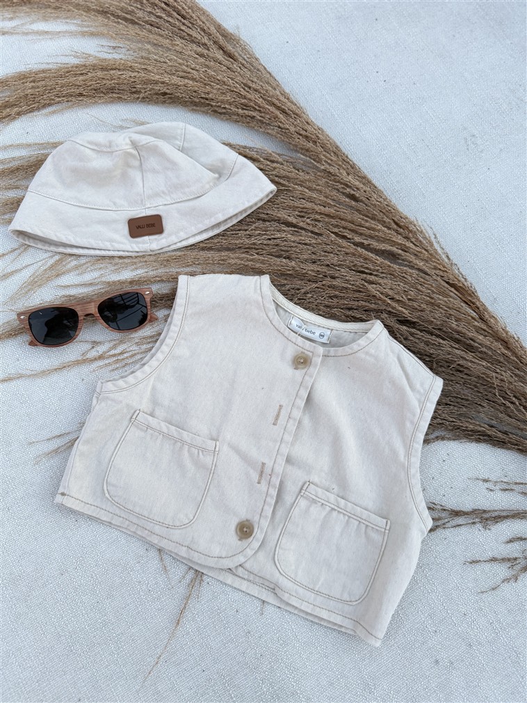 Denim Gilet Beige